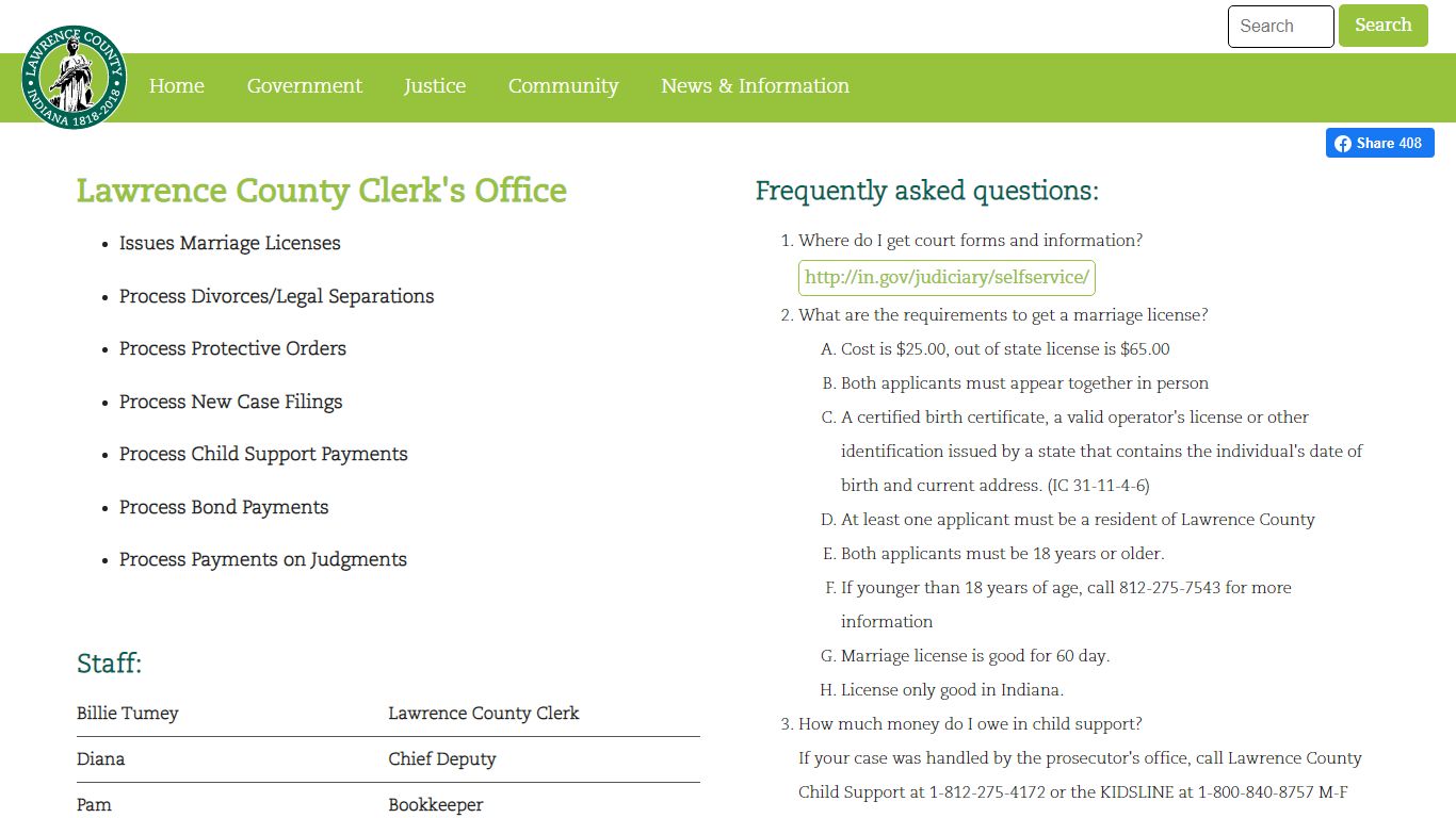 Lawrence County Indiana - Justice - County Clerk