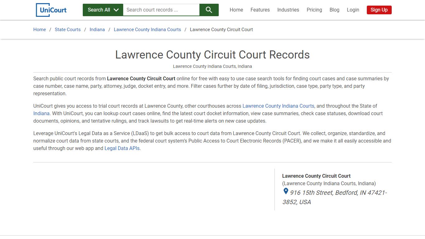 Lawrence County Circuit Court Records | Lawrence | UniCourt